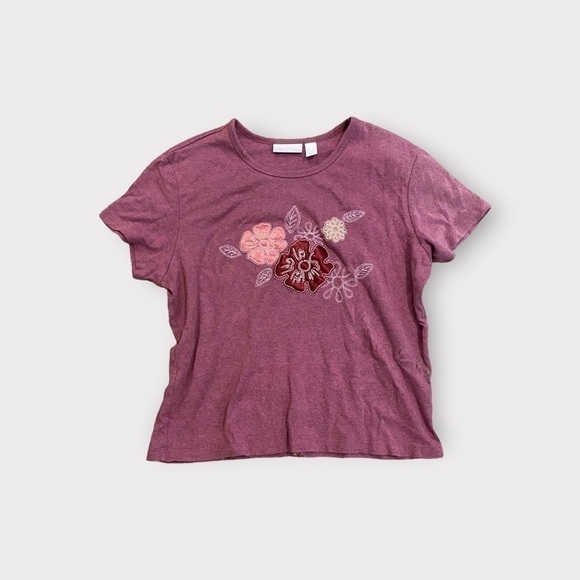 Cascade Blue Floral Embellished Short Sleeve Tee Twilight Lavender PL 14 - Picture 2 of 4